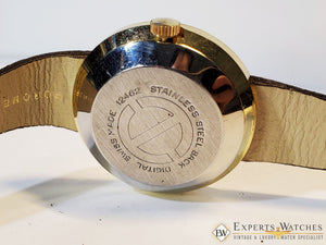 1970's Vintage Chateau Digital Jump Hour Watch Gold Plated Swiss Original Band - Chateau Wristwatches