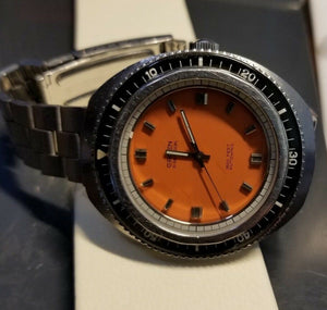 70 's Vintage Gruen Precision Diving 1500 ft Diver Orange Dial Watch 43mm - Gruen Wristwatches