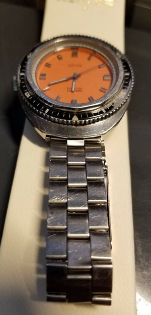 70 's Vintage Gruen Precision Diving 1500 ft Diver Orange Dial Watch 43mm - Gruen Wristwatches