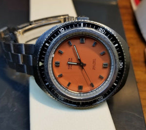 70 's Vintage Gruen Precision Diving 1500 ft Diver Orange Dial Watch 43mm - Gruen Wristwatches