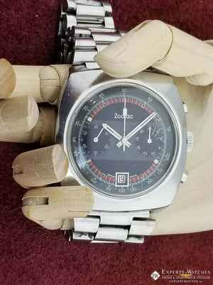 Serviced Vintage Zodiac Chronograph Cushion Watch Valjoux 7734 Poor Man Bracelet - Zodiac Wristwatches