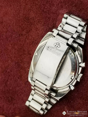 Serviced Vintage Zodiac Chronograph Cushion Watch Valjoux 7734 Poor Man Bracelet - Zodiac Wristwatches