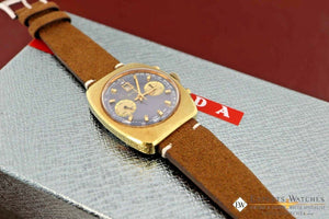 Vintage BAYLOR Chronograph Beautiful Blue Dial Matt Gold Fill Date at 12 W/ Box - Baylor Wristwatches