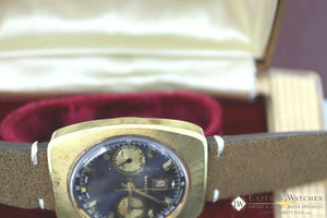 Vintage BAYLOR Chronograph Beautiful Blue Dial Matt Gold Fill Date at 12 W/ Box - Baylor Wristwatches