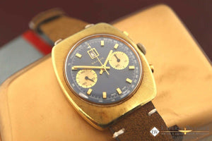Vintage BAYLOR Chronograph Beautiful Blue Dial Matt Gold Fill Date at 12 W/ Box - Baylor Wristwatches