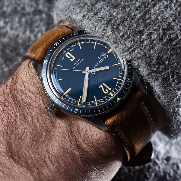 New Christopher Ward C65 Trident Diver Vintage Style Blue Dial Watch 41MM Oak