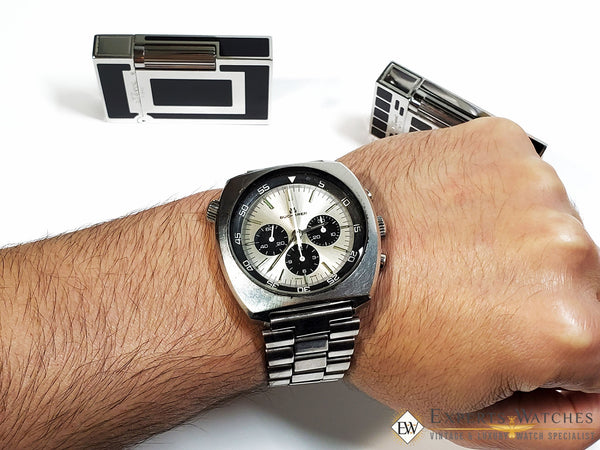Serviced Vintage 1970s Bucherer Chronograph Panda 9653 Diving Soccer Timer Watch