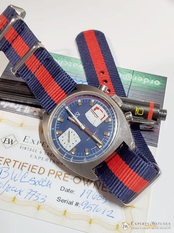 Vintage BWC Military Swiss Chronograph Watch Valjoux 7733 Blue Panda 1 ...