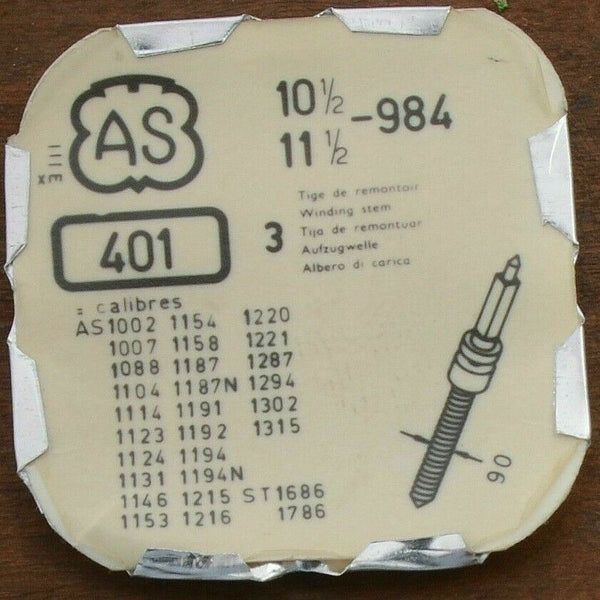 AS 984 Winding Stem #401 10 1/2 - 11 1/2 Watch Movement Part STEM NOS ST - Experts Watches