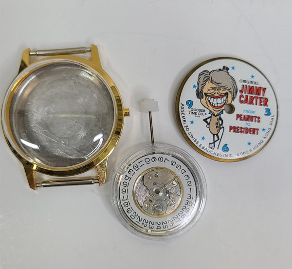 NOS 1976 Jimmy Carter DYI Watch Parts - PEANUTS TO PRESIDENT Dial Case Movement - Experts Watches