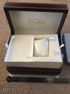 Vintage Gruen Watch Box Luxury Leather Fancy Large Case Collectible Jewelry Hold - Experts Watches - Gruen