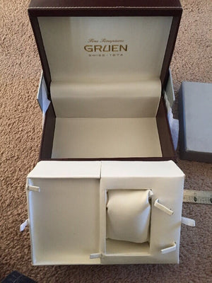 Vintage Gruen Watch Box Luxury Leather Fancy Large Case Collectible Jewelry Hold - Experts Watches - Gruen