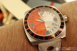 Vintage Style Zodiac V - Sport Swiss Watch ZO2100 GMT AM/PM Orange Silver Dial - Zodiac Wristwatches