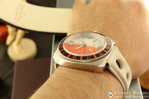 Vintage Style Zodiac V - Sport Swiss Watch ZO2100 GMT AM/PM Orange Silver Dial - Zodiac Wristwatches