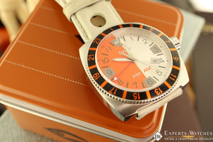 Vintage Style Zodiac V - Sport Swiss Watch ZO2100 GMT AM/PM Orange Silver Dial - Zodiac Wristwatches