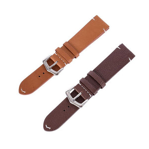 Leather Watch Strap Band Metal Buckle Coffee & Tan 18 MM - Experts Watches Watch Strap