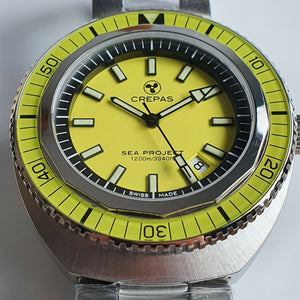 Limited Edition CREPAS SEA PROJECT 1200m iconic Swiss Made Diver Watch Yellow