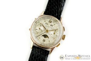 Vintage Haste Chronograph Triple Date MoonPhase LEONIDAS VALJOUX 88 Watch Gold