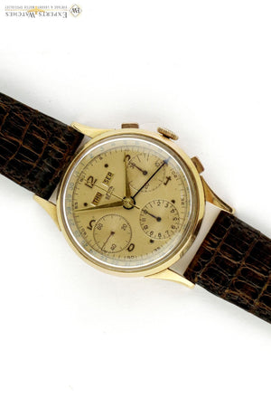 1950s Vintage OFAIR Datora Triple Date Chronograph 18K Gold Valjoux 72c Watch BP - OFAIR Wristwatches